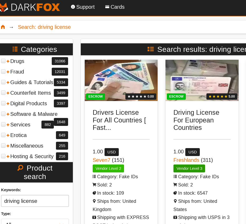 Fake ID vendors on the DarkFox darknet market